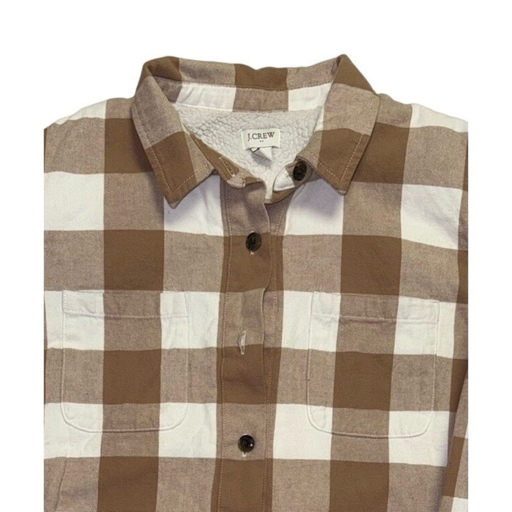J Crew Shirt Jacket Womens Size M Brown Sherpa-Lined Shacket Western Cowboy Chic